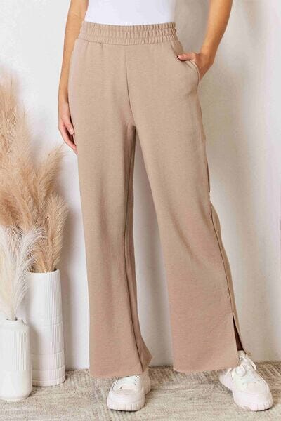 RISEN Wide Waistband Slit Wide Leg Pants - Sydney So Sweet