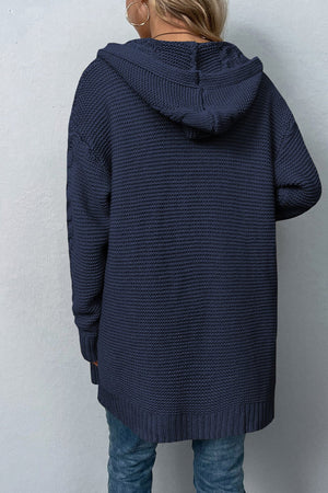 Cable-Knit Dropped Shoulder Hooded Cardigan - Sydney So Sweet