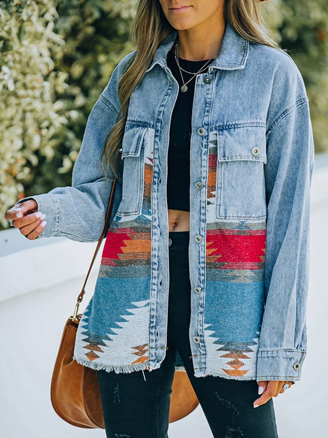 Collared Neck Dropped Shoulder Denim Jacket - Sydney So Sweet