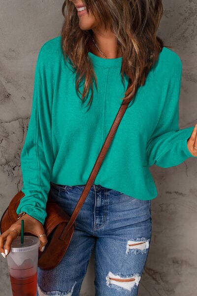 Double Take Full Size Round Neck Long Sleeve Top - Sydney So Sweet