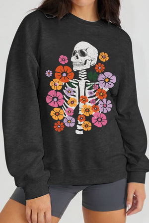 Flower Skeleton Graphic Sweatshirt - Sydney So Sweet
