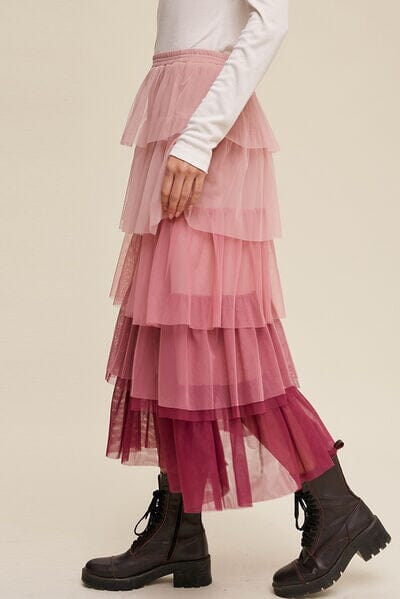 Elastic Waist Layered Tulle Midi Skirt - Sydney So Sweet