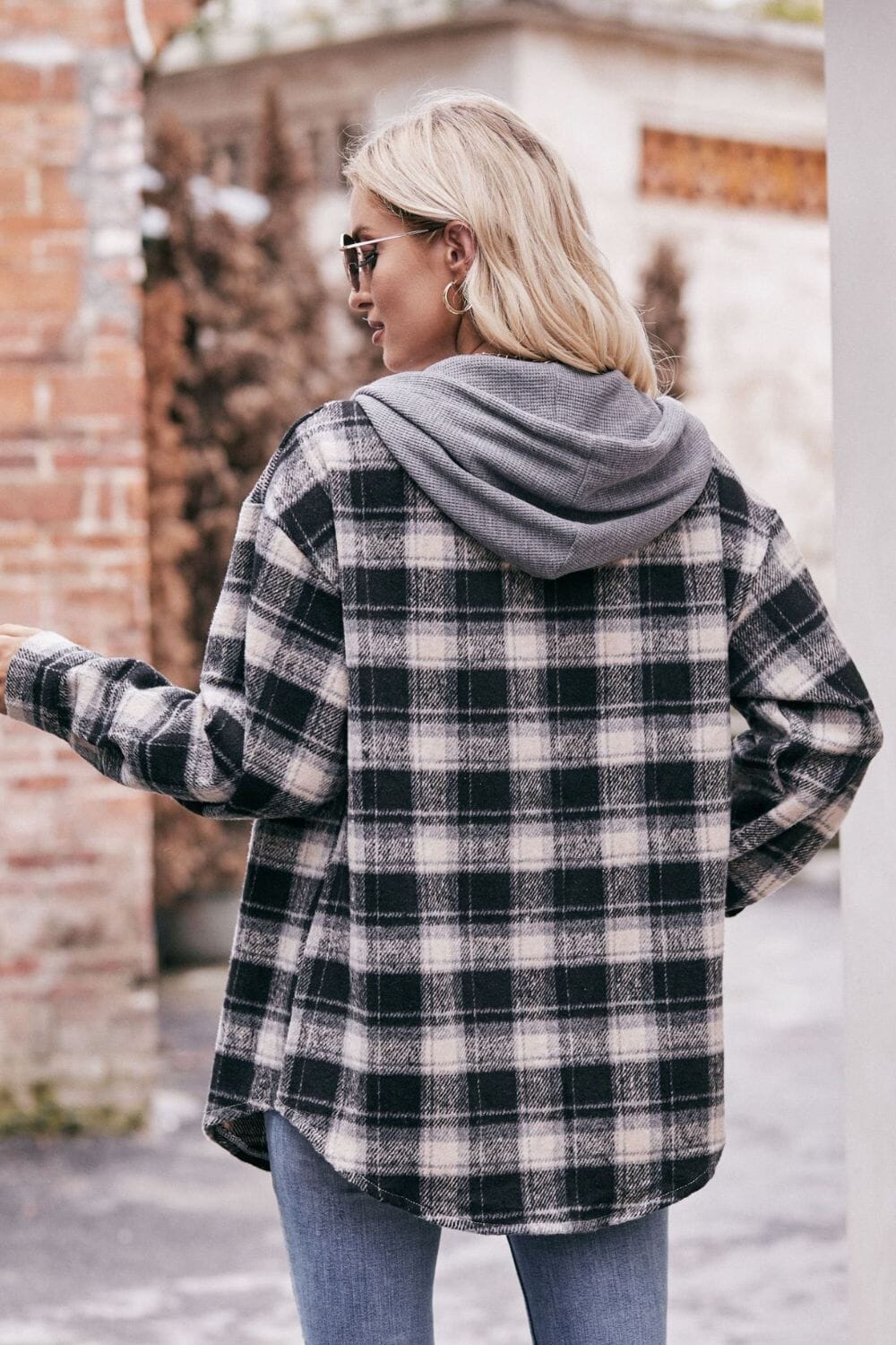 Plaid Dropped Shoulder Hooded Longline Jacket - Sydney So Sweet