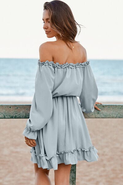 Frill Off Shoulder Flounce Sleeve Dress