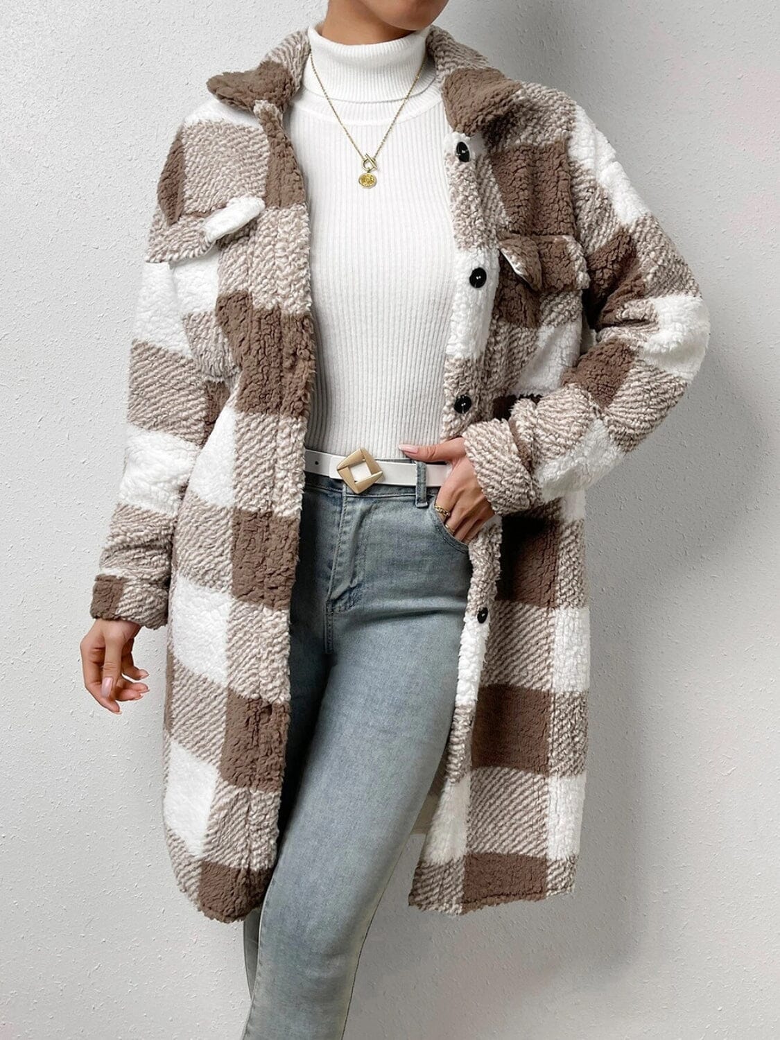 Plaid Collared Neck Button Down Coat - Sydney So Sweet