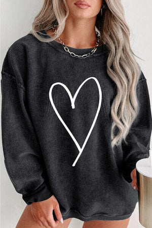 Plus Size Heart Ribbed Round Neck Sweatshirt - Sydney So Sweet