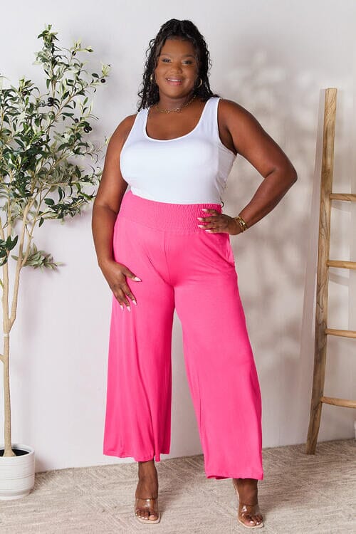 Double Take Full Size Smocked Wide Waistband Wide Leg Pants - Sydney So Sweet