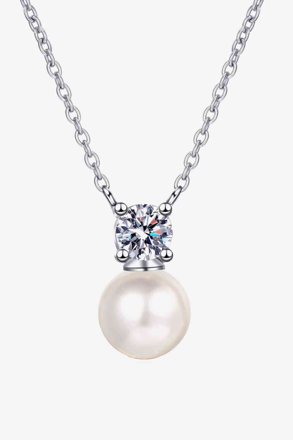 925 Sterling Silver Freshwater Pearl Moissanite Necklace - Sydney So Sweet