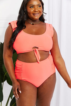 Marina West Swim Sanibel Crop Swim Top and Ruched Bottoms Set in Coral - Sydney So Sweet