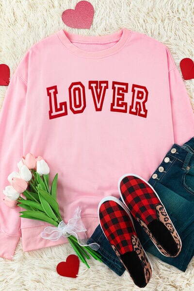 LOVER Round Neck Dropped Shoulder Sweatshirt - Sydney So Sweet