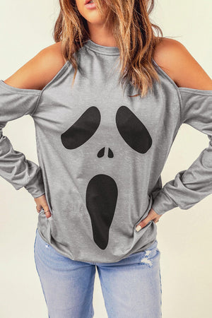 Haunted Cold Shoulder Long Sleeve Graphic Top - Sydney So Sweet