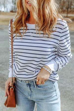 Striped Long Sleeve Round Neck Top - Sydney So Sweet