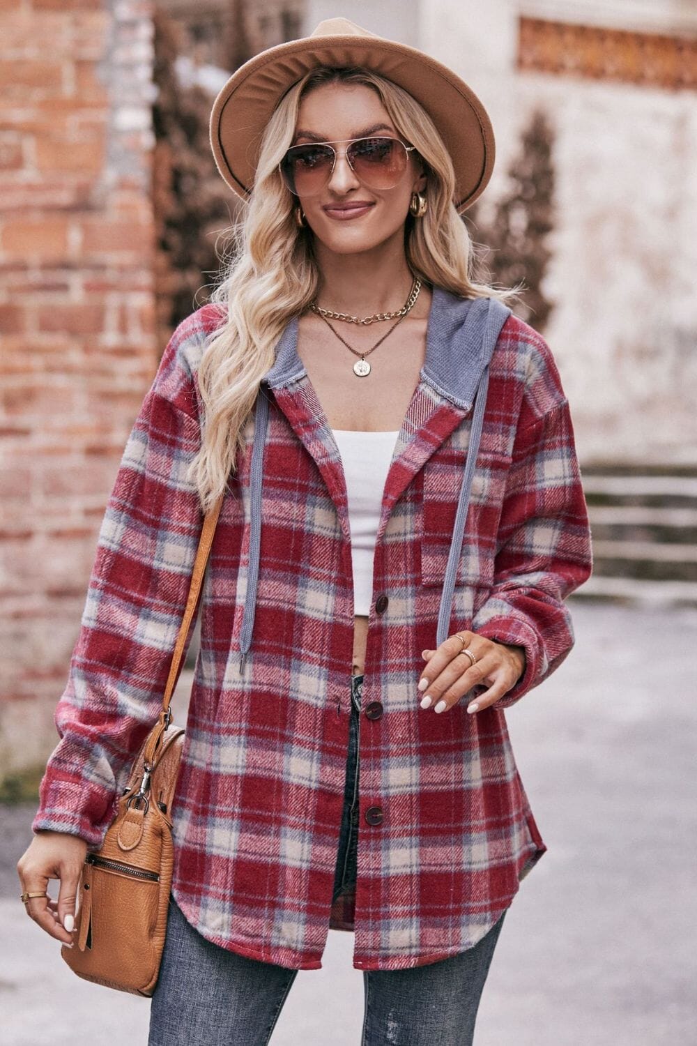 Plaid Dropped Shoulder Hooded Longline Jacket - Sydney So Sweet