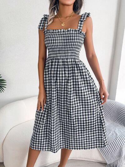 Frill Plaid Square Neck Midi Dress - Sydney So Sweet