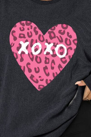 Plus Size XOXO Heart Round Neck Long Sleeve Sweatshirt - Sydney So Sweet