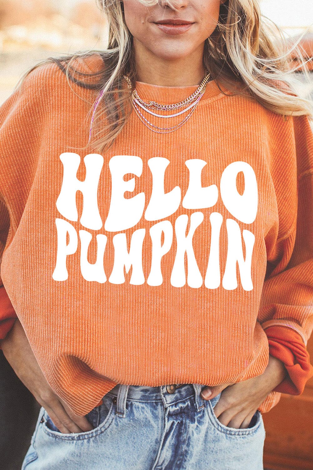 Dropped Shoulder HELLO PUMPKIN Graphic Sweatshirt - Sydney So Sweet