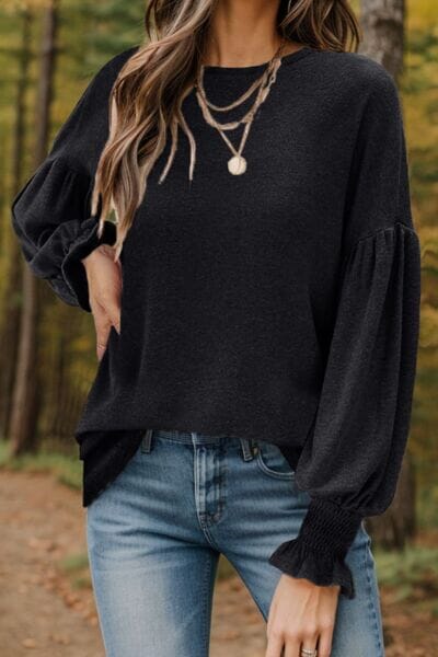 Round Neck Lantern Sleeve Top - Sydney So Sweet