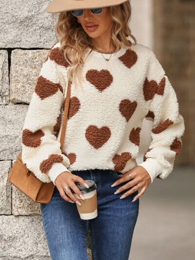 Fuzzy Heart Dropped Shoulder Sweatshirt - Sydney So Sweet