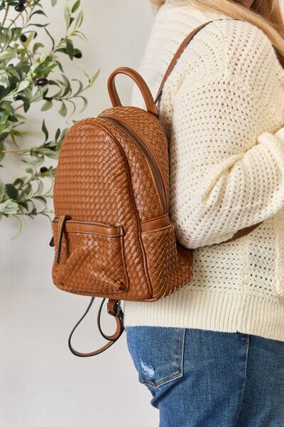 PU Leather Woven Backpack - Sydney So Sweet