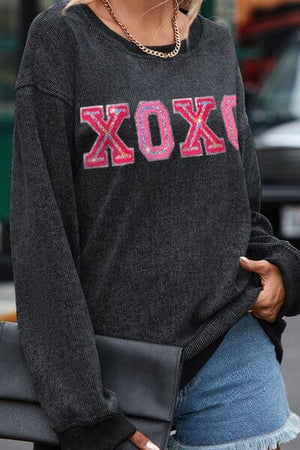 XOXO Round Neck Dropped Shoulder Sweatshirt - Sydney So Sweet