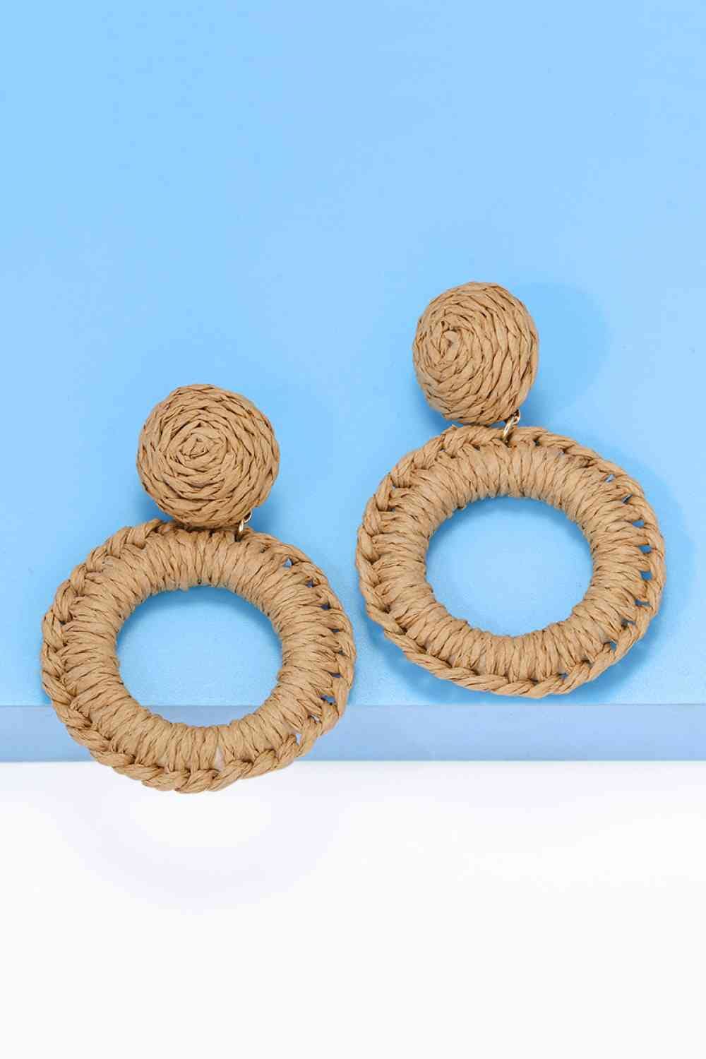 Round Shape Raffia Grass Dangle Earrings - Sydney So Sweet