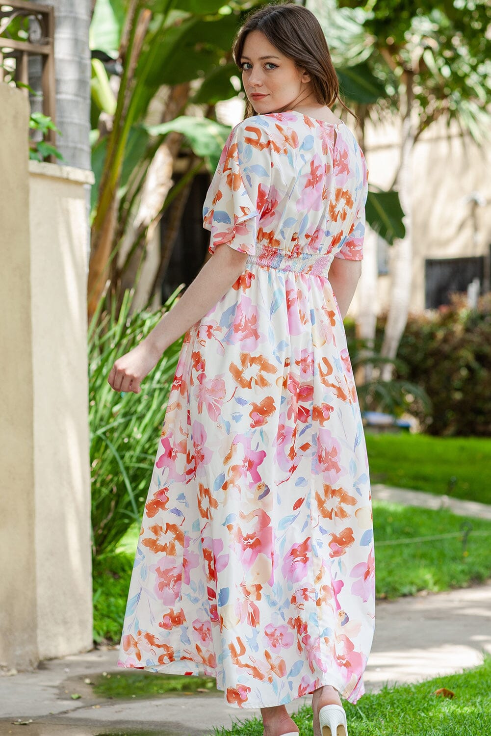 Floral Deep V Slit Maxi Dress - Sydney So Sweet