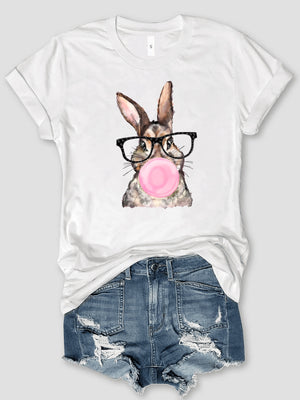 Rabbit Round Neck Short Sleeve T-Shirt - Sydney So Sweet