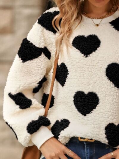 Fuzzy Heart Dropped Shoulder Sweatshirt - Sydney So Sweet