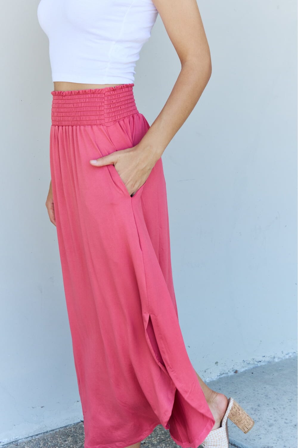 Full Size High Waist Scoop Hem Maxi Skirt in Hot Pink - Sydney So Sweet