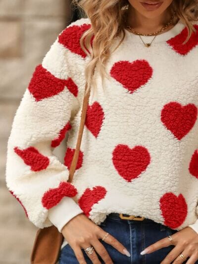 Fuzzy Heart Dropped Shoulder Sweatshirt - Sydney So Sweet