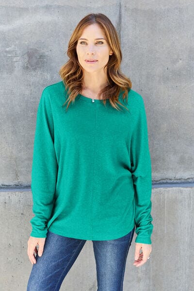 Double Take Full Size Round Neck Long Sleeve Top - Sydney So Sweet