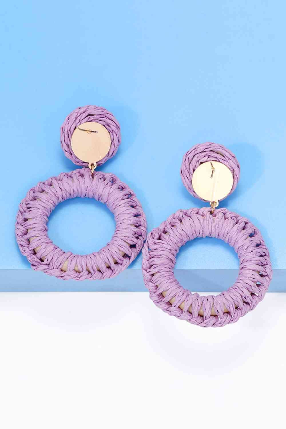 Round Shape Raffia Grass Dangle Earrings - Sydney So Sweet