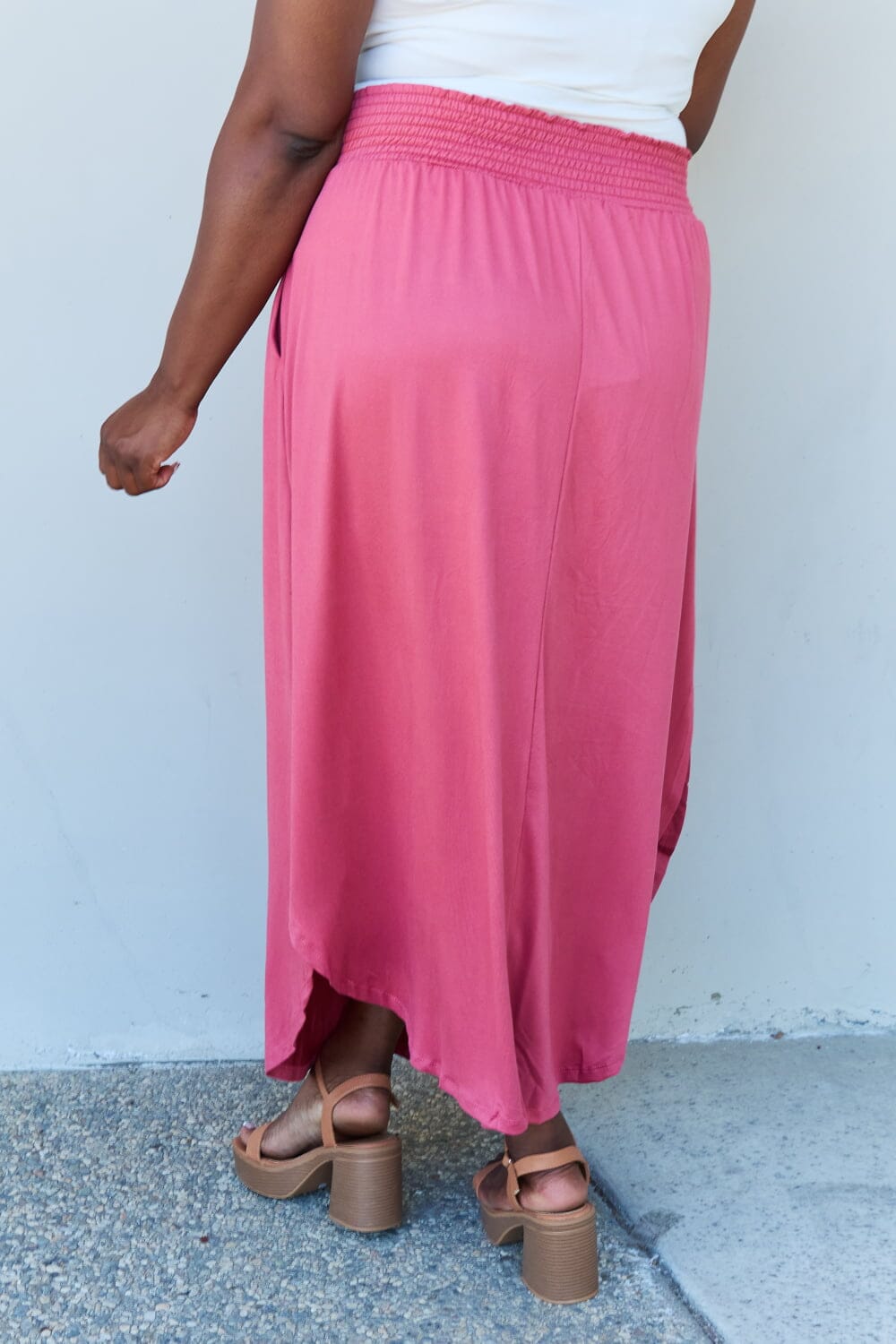 Full Size High Waist Scoop Hem Maxi Skirt in Hot Pink - Sydney So Sweet