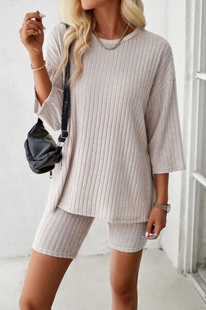 Ribbed Round Neck Top and Shorts Set - Sydney So Sweet