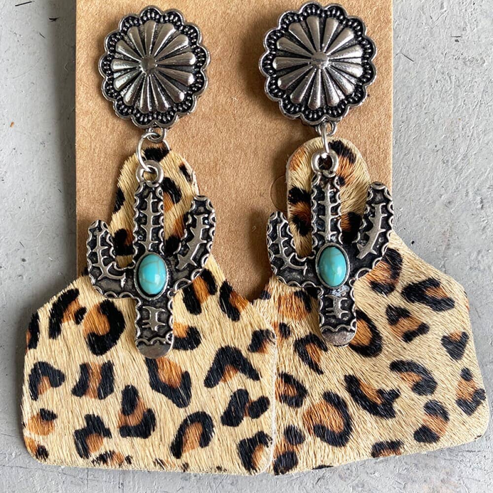 Turquoise Decor Cactus Alloy Earrings - Sydney So Sweet