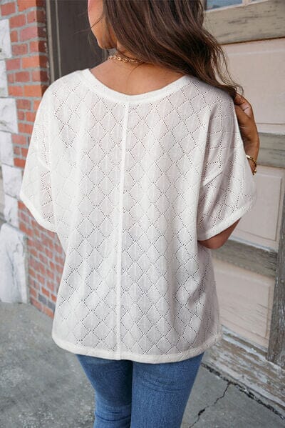 Eyelet V-Neck Dropped Shoulder Top - Sydney So Sweet