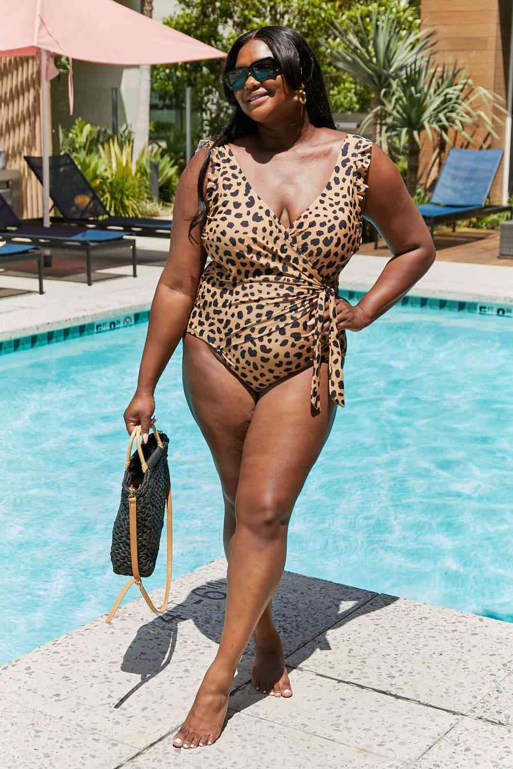 Float On Ruffle Faux Wrap Women's One-Piece Swimsuit in Leopard - Sydney So Sweet