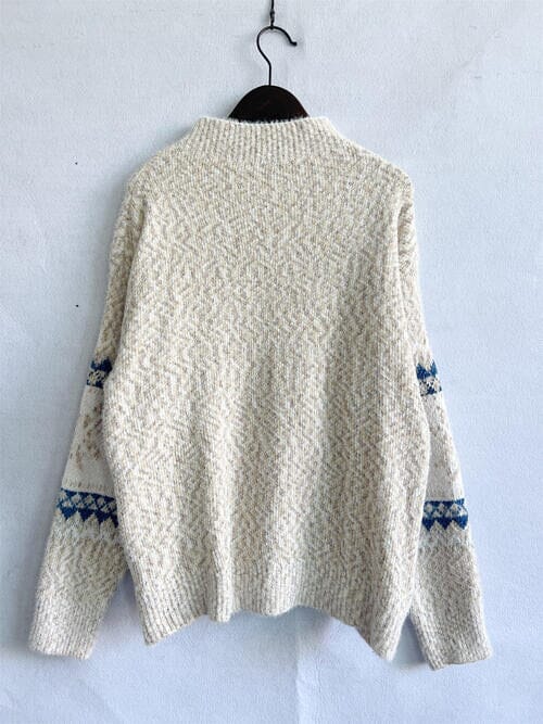 Geometric Mock Neck Dropped Shoulder Sweater - Sydney So Sweet