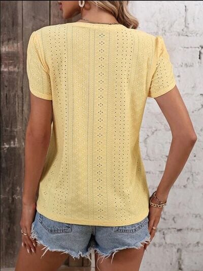 Eyelet V-Neck Petal Sleeve T-Shirt - Sydney So Sweet