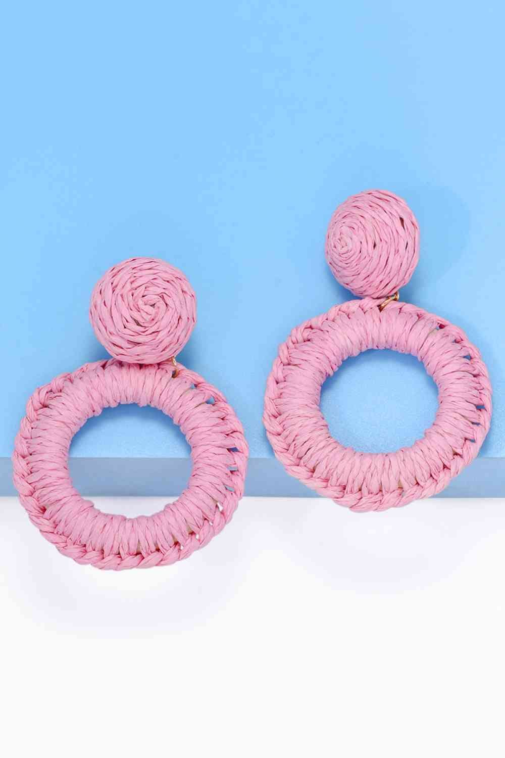 Round Shape Raffia Grass Dangle Earrings - Sydney So Sweet