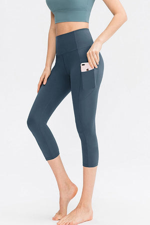 Wide Waistband Cropped Active Leggings with Pockets - Sydney So Sweet