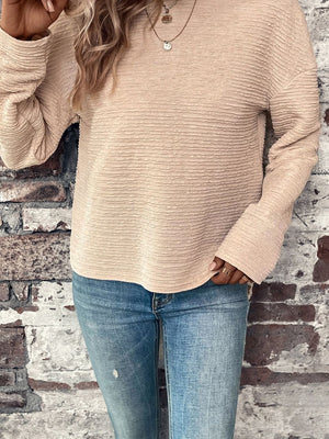 Textured Round Neck Dropped Shoulder Top - Sydney So Sweet