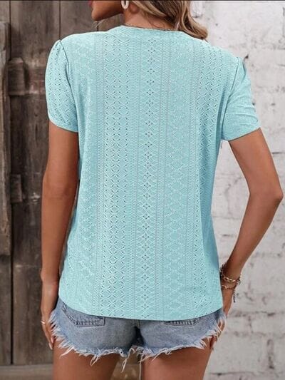 Eyelet V-Neck Petal Sleeve T-Shirt - Sydney So Sweet