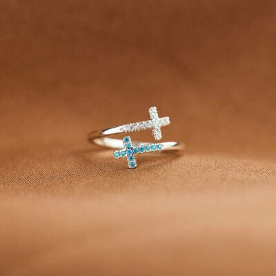 Zircon 925 Sterling Silver Double Cross Bypass Ring - Sydney So Sweet