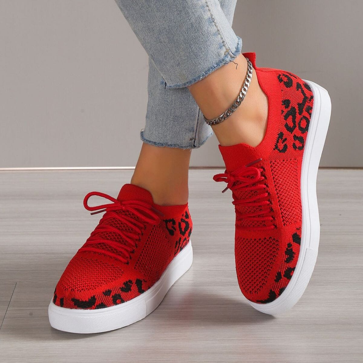 Lace-Up Leopard Flat Sneakers - Sydney So Sweet