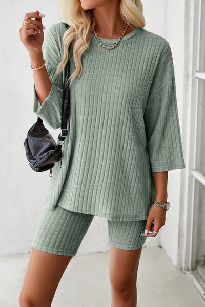 Ribbed Round Neck Top and Shorts Set - Sydney So Sweet