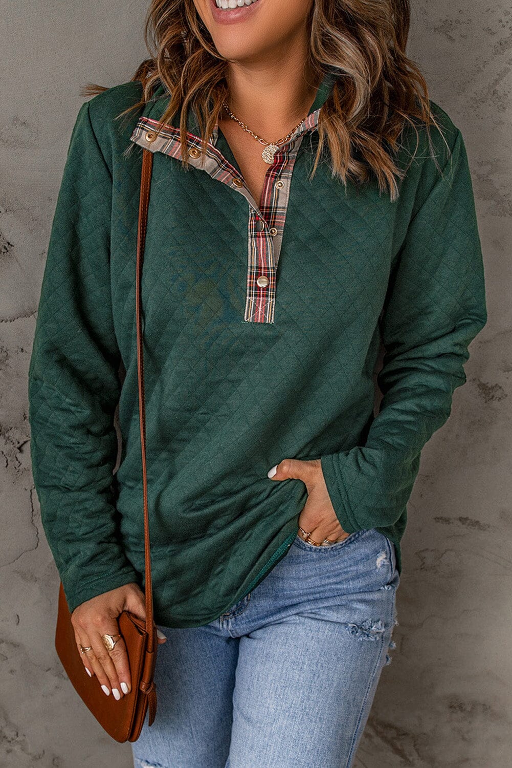 Plaid Snap Down Women&#39;s Quilted Sweatshirt - Sydney So Sweet