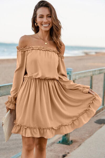 Frill Off Shoulder Flounce Sleeve Dress