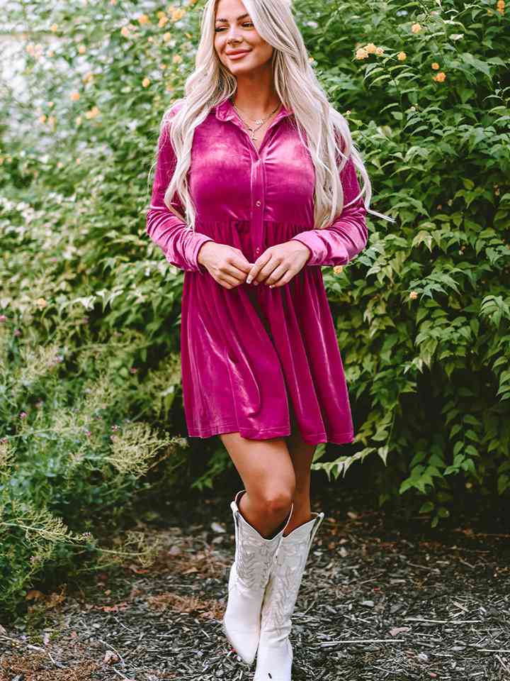 Collared Neck Buttoned Mini Dress - Sydney So Sweet