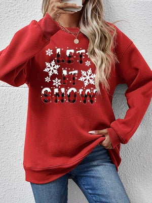 LET IT SNOW Round Neck Long Sleeve Sweatshirt - Sydney So Sweet